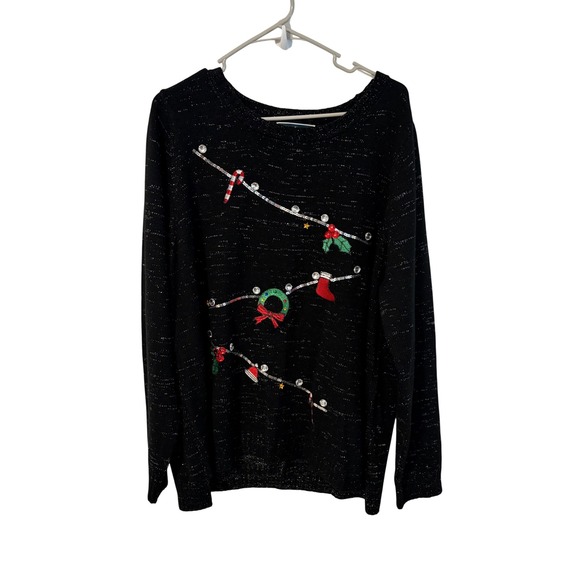 Karen Scott Sweaters - Black Sparkle Christmas‎ Sweater 2X- Karen Scott